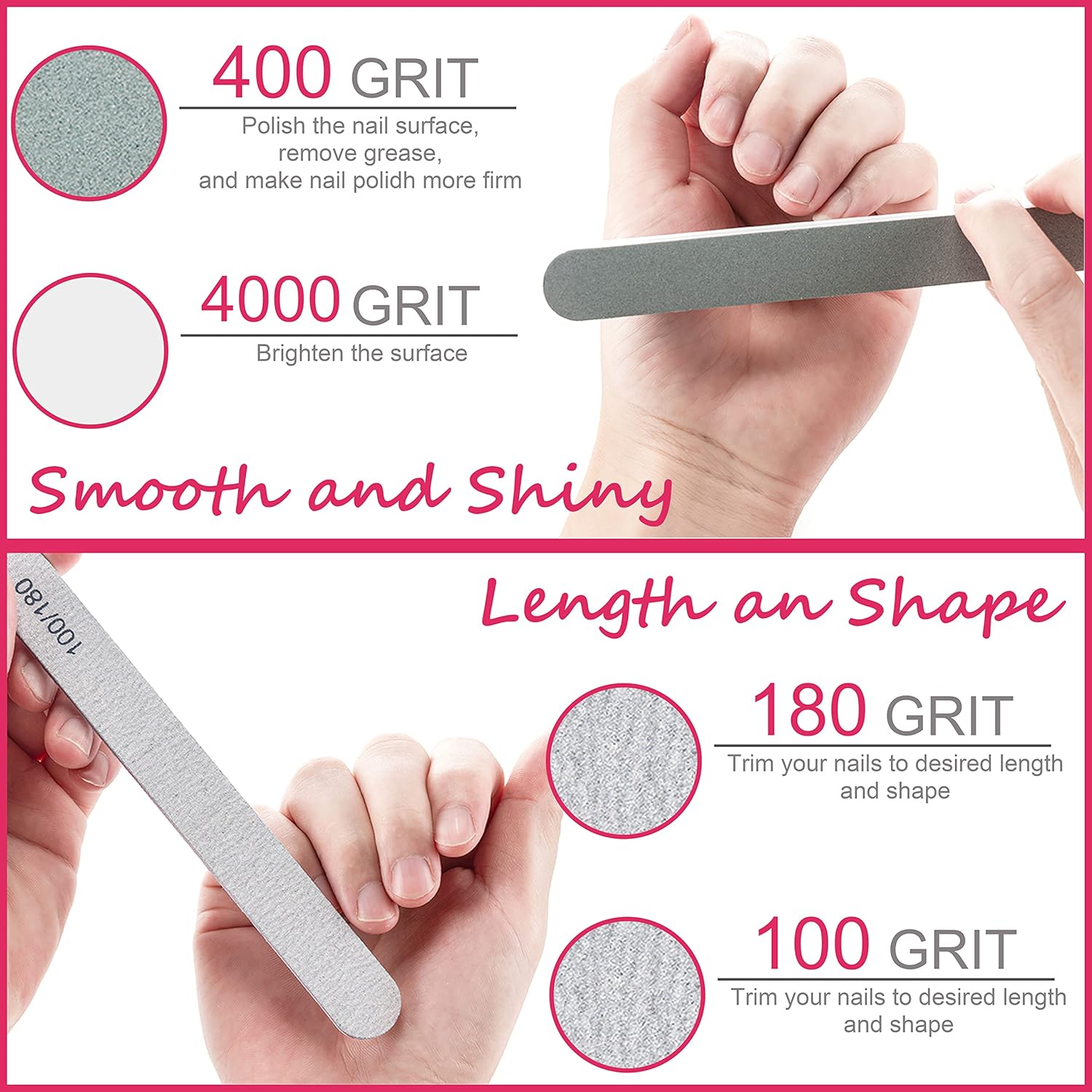 Gel Polish Remover Tools Kit - 10 Clips, 400 Lint-Free Wipes, Files 100/180, Buffer Block 400/4000, Brush, Cuticle Pusher & Peeler (Clear) - Image 5