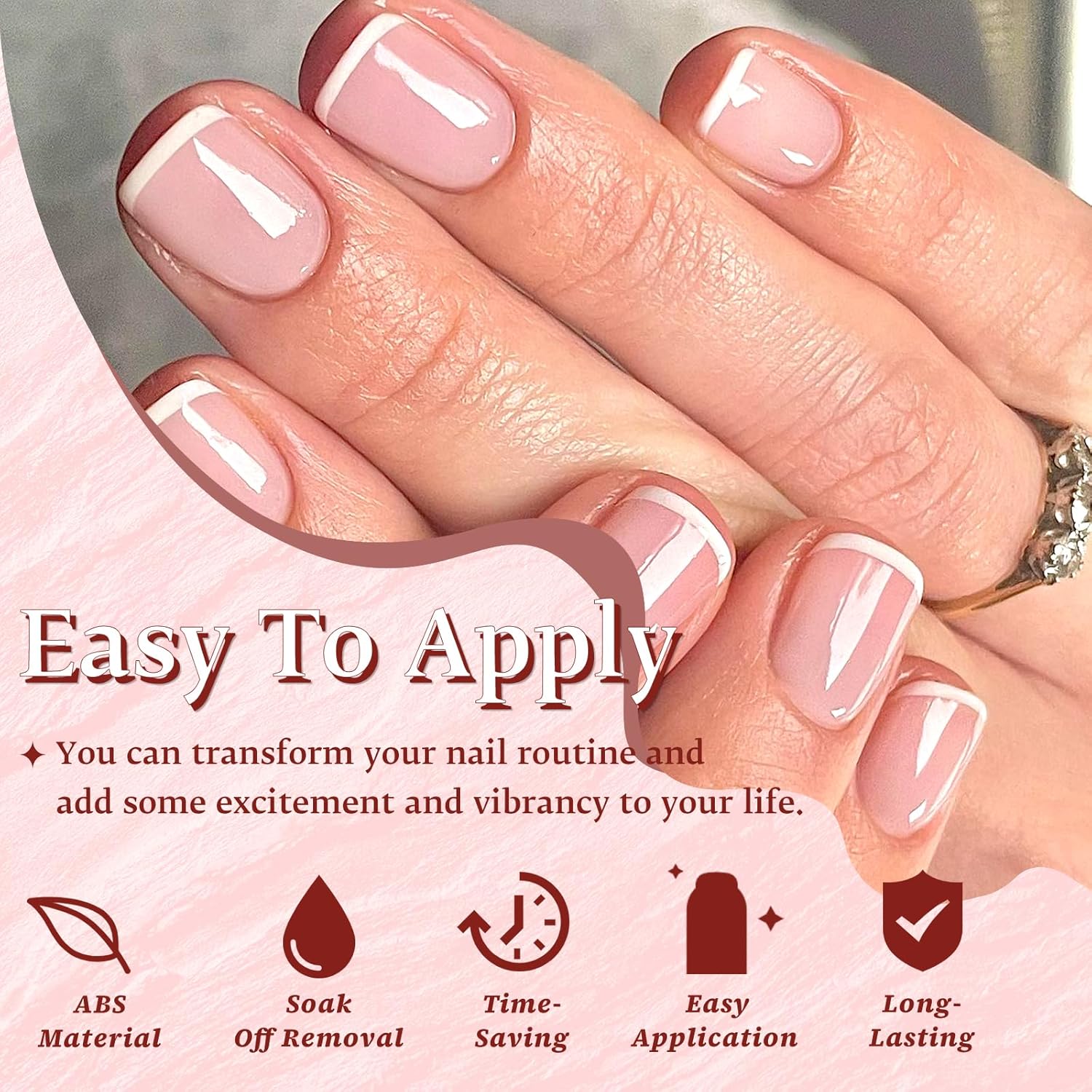 White French Tip Press on Nails Short Square Fake Nails, Glossy Square Nails Press on Full Cover Acrylic French Tip Nails Short False Nail Tips 240pcs Glue on Nails - Image 2