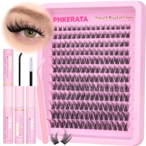 Wispy Lash Clusters Kit Natural Lash Extension Kit 192 pcs Cluster Eyelash Extension Kit DIY Individual Lashes Lashes with Lash Glue Bond and Seal Tweezers Soft Eyelash Clusters, 8-16 mm