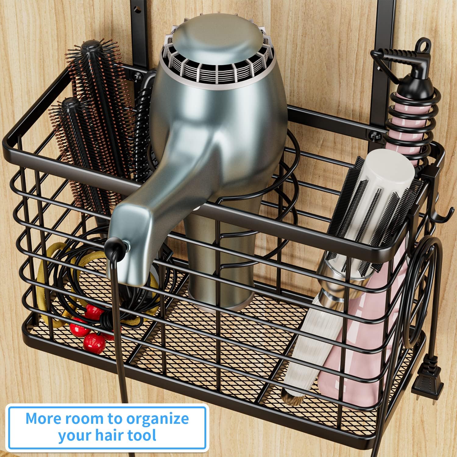 OVICAR Hair Dryer Holder - 3-in-1 Hair Tool Organizer Blow Dryer Holder Adjustable Height Wall Mounted/Cabinet Door Bathroom Organizer Storage for Hair Dryer, Flat Irons, Curling Wands, Straighteners - Image 7