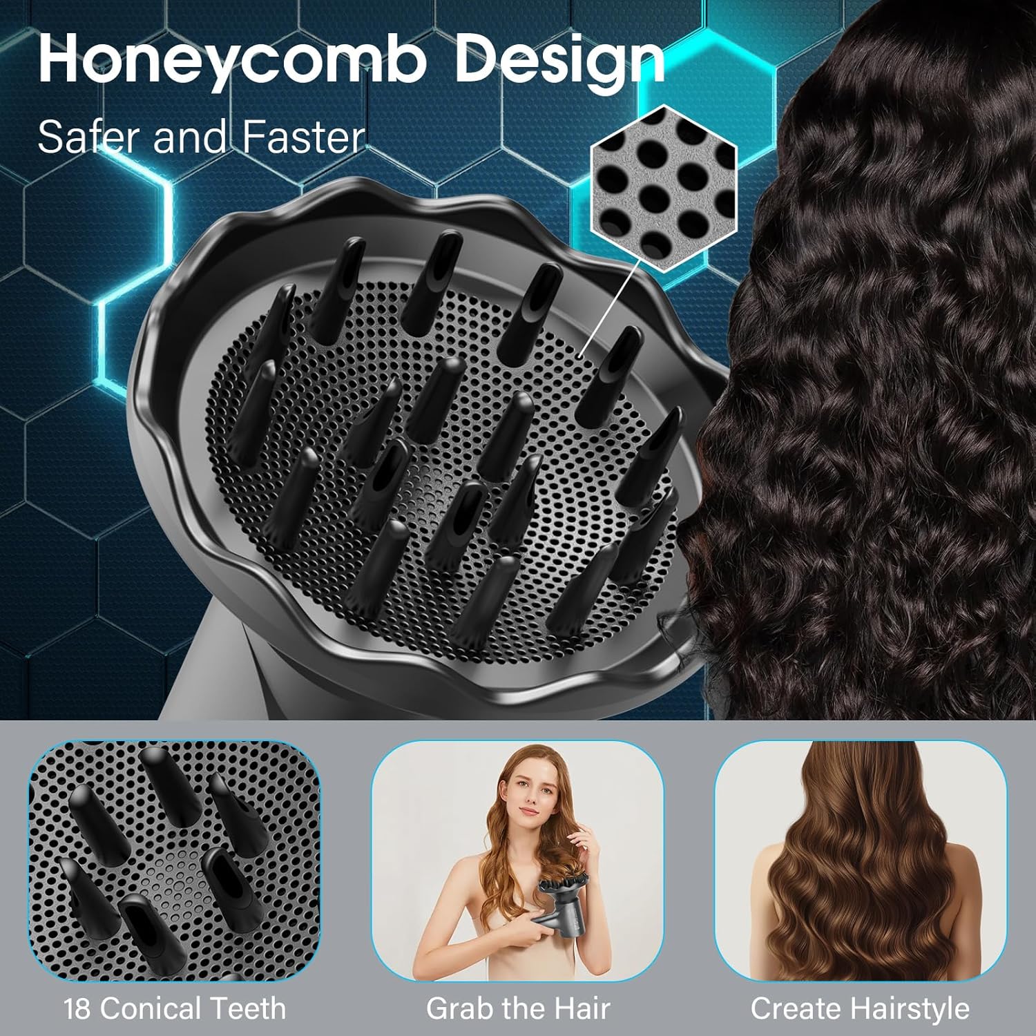 Hair Dryer Diffuser, Attachment for Hair Dryer, Hair Diffuser for Curly Hair, 360° Magnetic Diffuser for HZD&DSON Supersonic Hair Dryer, Hair Attchment for Women, Black - Image 4