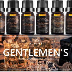 Men Essential Oils Set - 6 Premium Fragrance Oils for Diffusers for Home, Candles & Aromatherapy | Leather, Sandalwood, Cologne, Smoke Vanilla, Oak, Mahogany Scents | Gift Set for Men, Father's Day