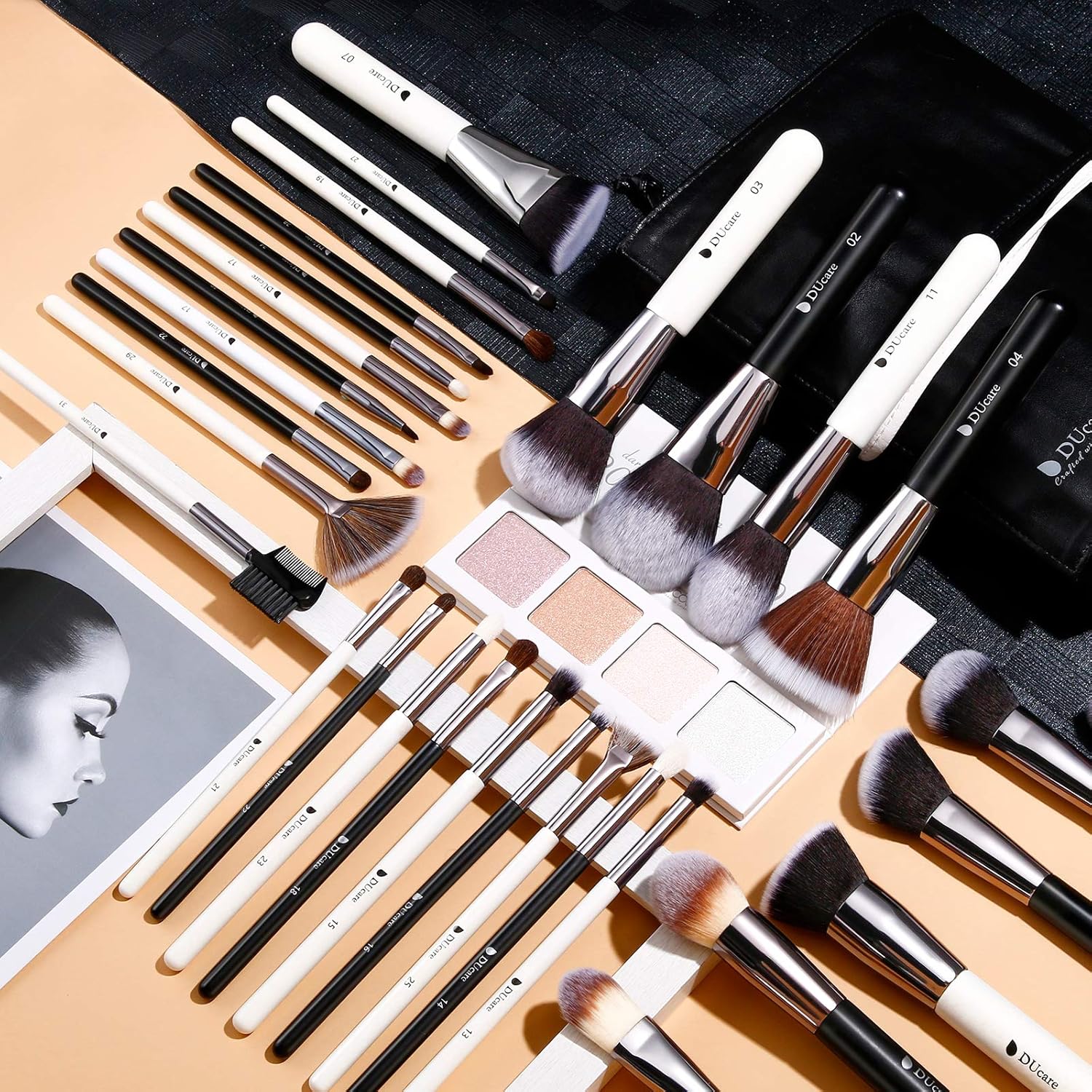 DUcare Professional Makeup Brushes 31Pcs Panda Series Makeup Brush Set Kabuki Foundation Blending Face Powder Blush Concealers Eye Shadows With Leather Case Organizer - Image 3