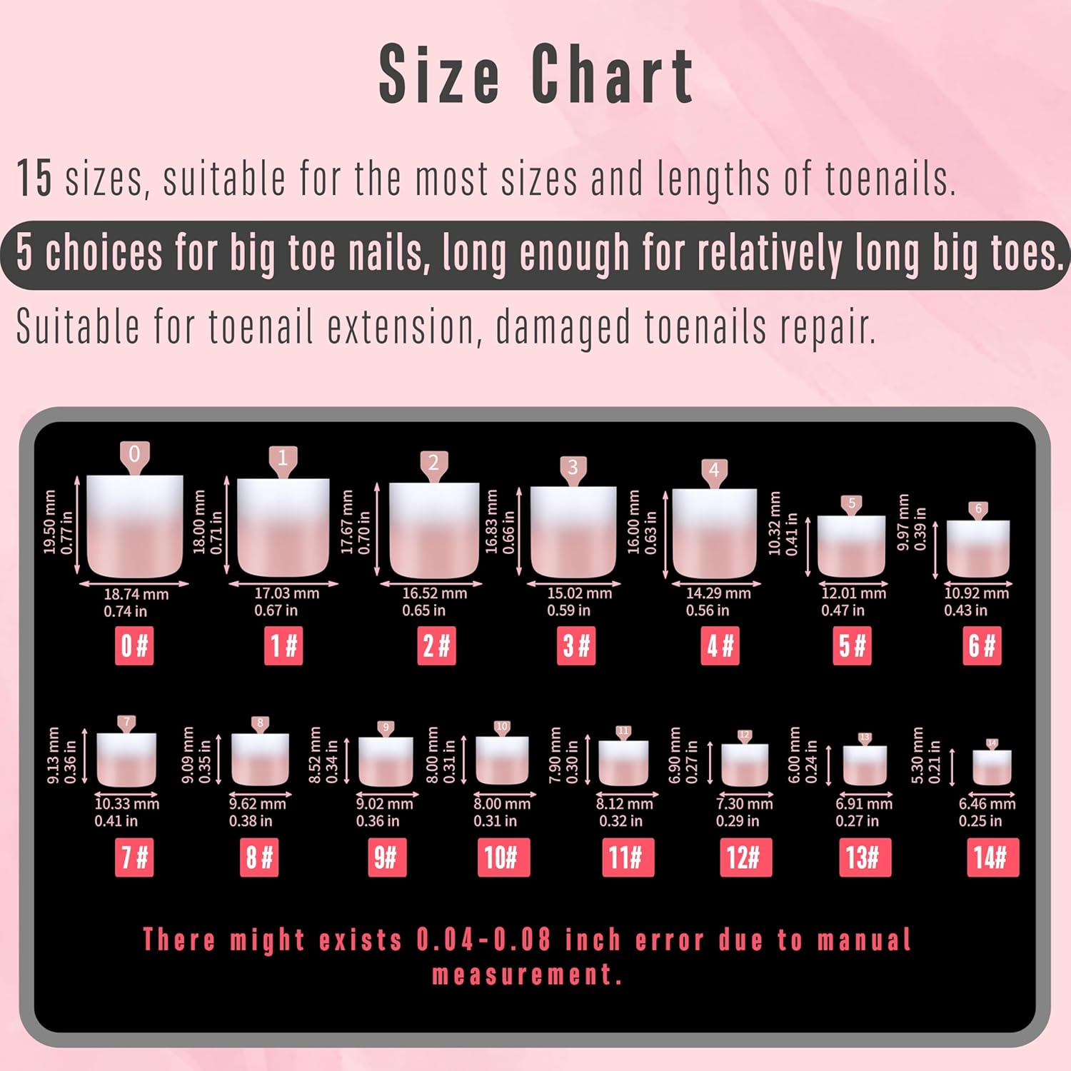 Ombre French Tip Press on Toe Nail Tips, Sharp Square Pre-Designed Soft Gel False Toenail Extension, BABY PINK Pre-applied Tip Primer & Base Coat, Full Cover Acrylic DIY x 15 Sizes 240 pcs - Image 4