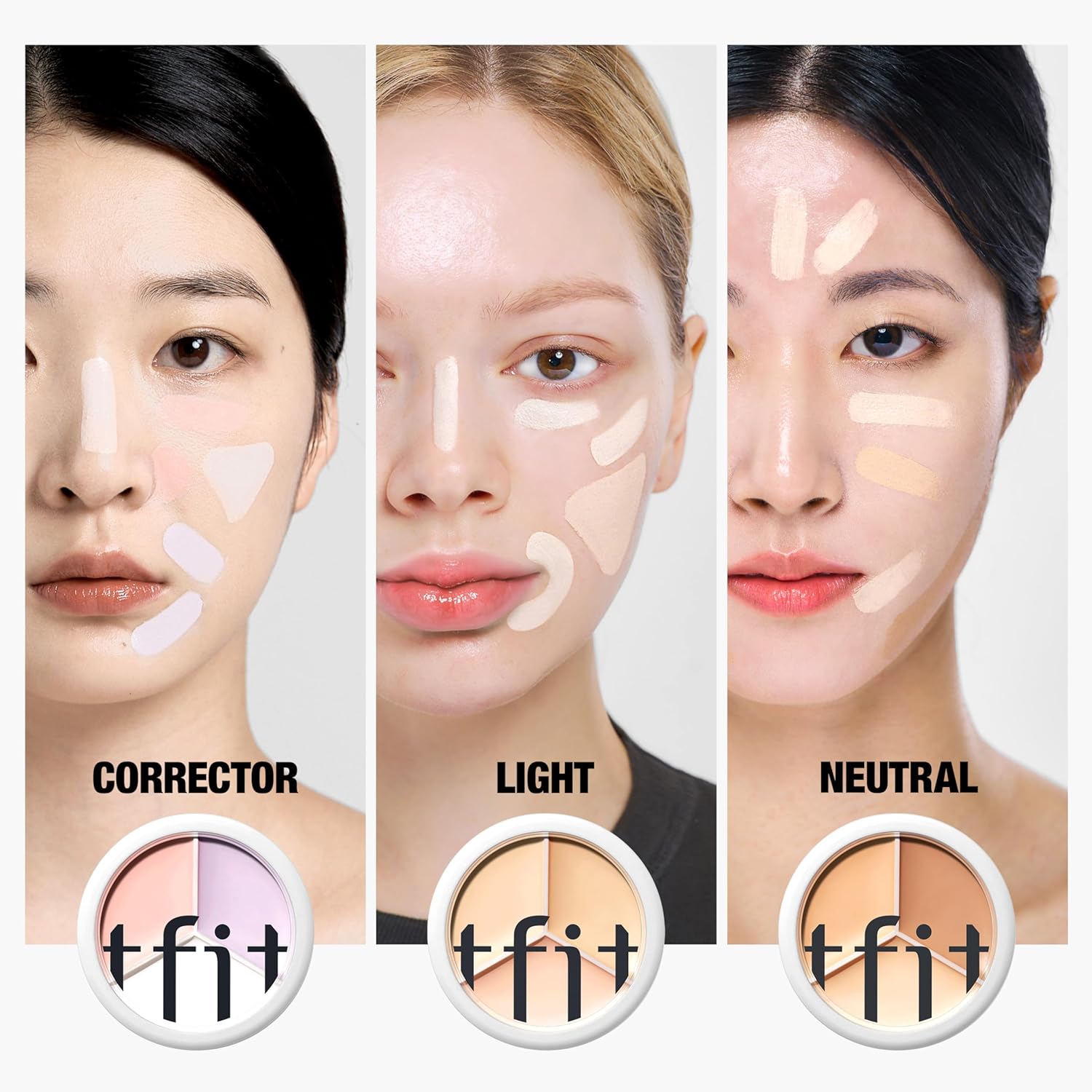 Multi-Use Pot Concealer - Triple Palette | High-Pigmented, Full Coverage & Crease-Proof | Korean Concealer for Dark Circles, Redness & Blemishes (01 Neutral, 0.52 Oz) - Image 5