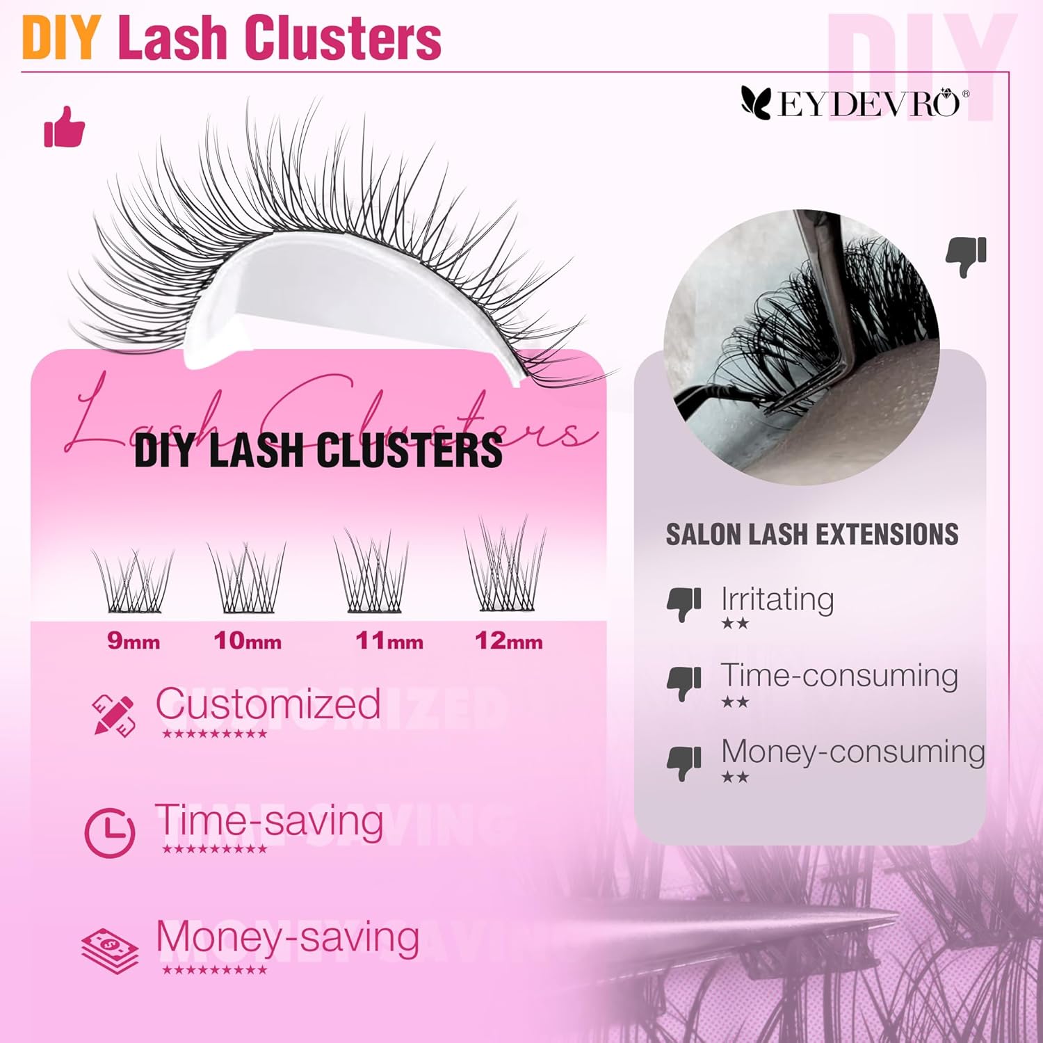 EYDEVRO Wispy Lash Clusters Natural Eyelash Clusters 9-12mm Cluster Eyelash Extensions Lightweight Individual Lashes Soft Comfortable Reusable Cluster Lashes for Hooded Eyes and Beginners - Image 6