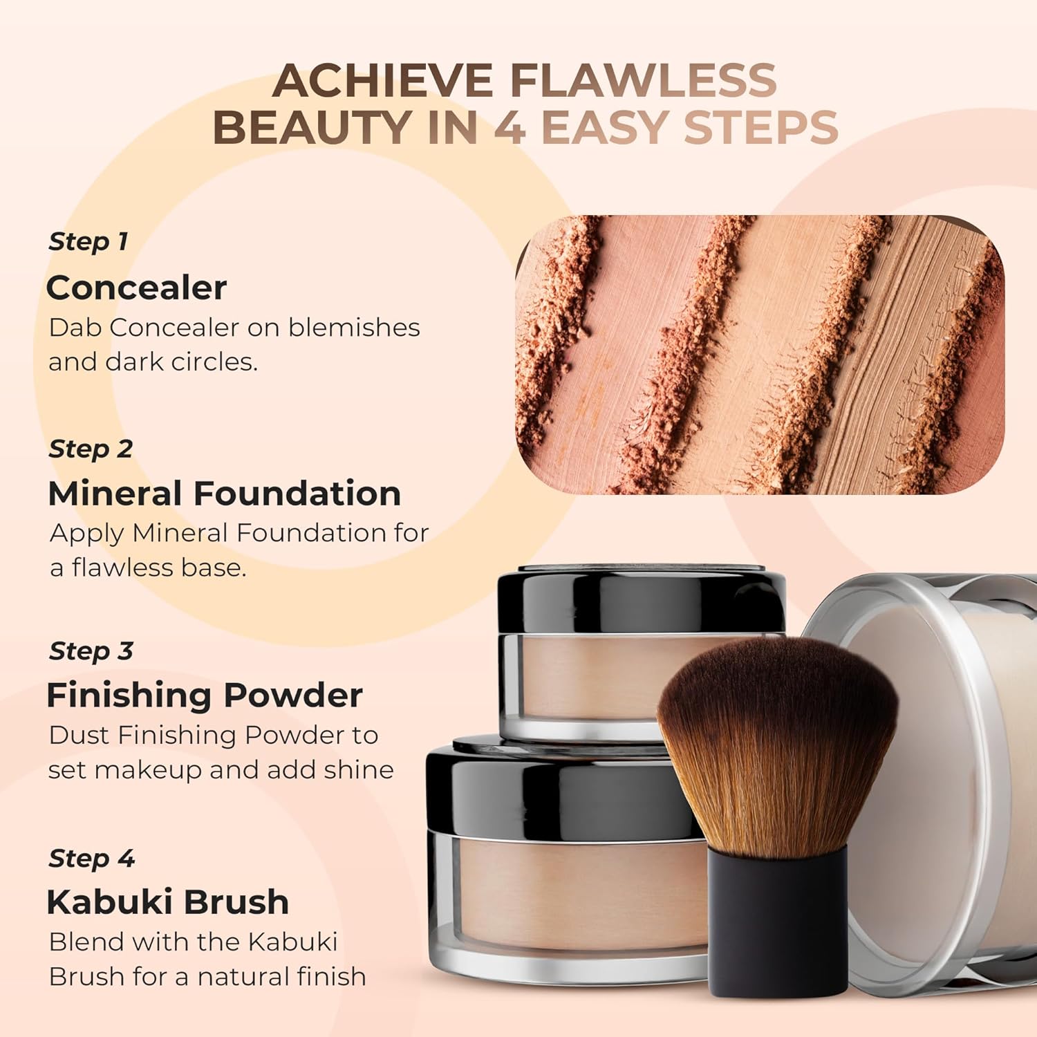 4pc Full Size Kit (Light) Mineral Makeup Matte Translucent Loose Foundation + Kabuki Brush + Concealer + Finishing Setting Powder + Bare Face Full Coverage SPF 30 All Skin Types Waterproof - Image 9