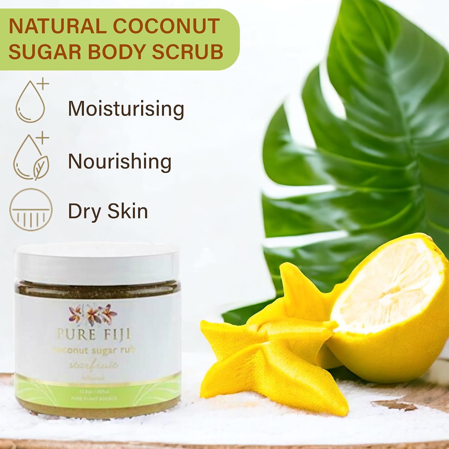 Pure Fiji Coconut Sugar Body Scrub - Body Exfoliator Scrub Natural Origin for Smooths and Softens Skin - Organic Exfoliating Sugar Scrub for Body, Starfruit, 15.5 Oz - Image 3