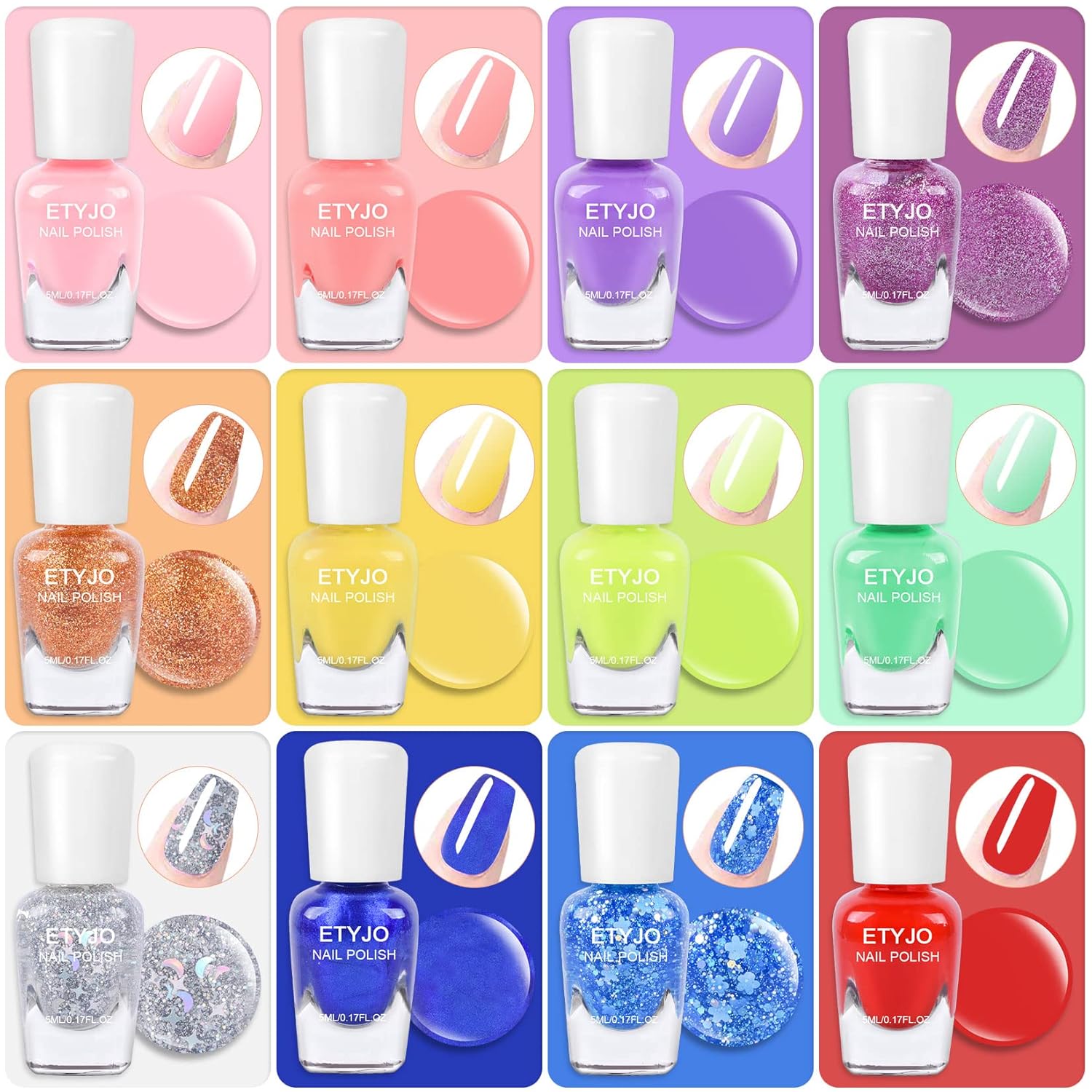 12 Rainbow Colors Peel-Off Kids Washable Quick Dry Girls Nail Polish Kit for Kids Teen Little GirlsToddler Ages 3-12 - Image 3