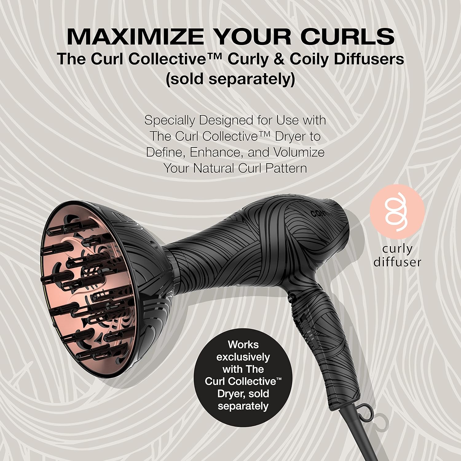 Conair The Curl Collective Curly Hair Diffuser, Works Exclusively with The Curl Collective Hair Dryer (sold separately) - Image 5