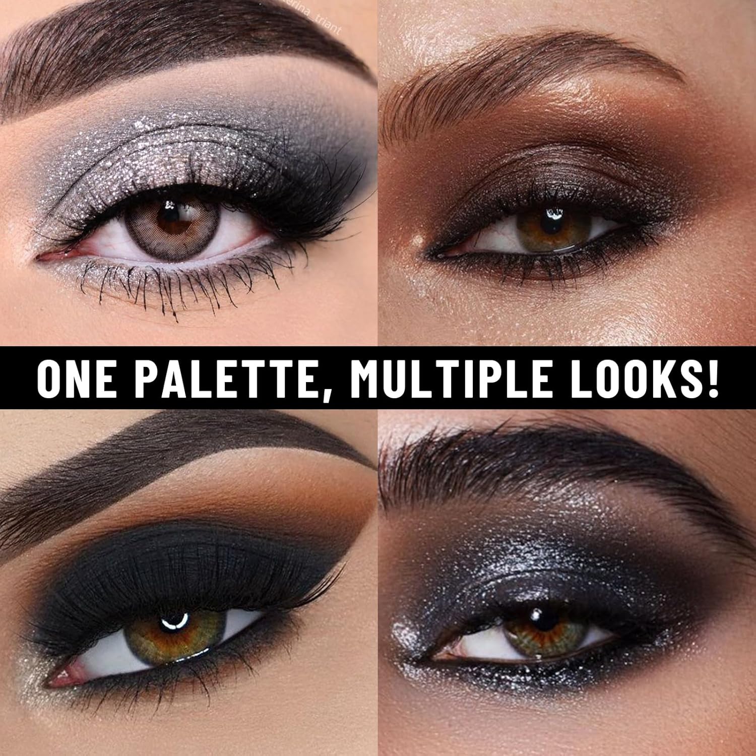 UCANBE Smokey Eyeshadow Palette, Dark Black White Gray Silver Natural Nude Matte Shimmer Eye Shadow Pallet for Smoky Emo Goth Makeup, 12 Color High Pigmented Long Lasting Waterproof Pallete with Brush - Image 4