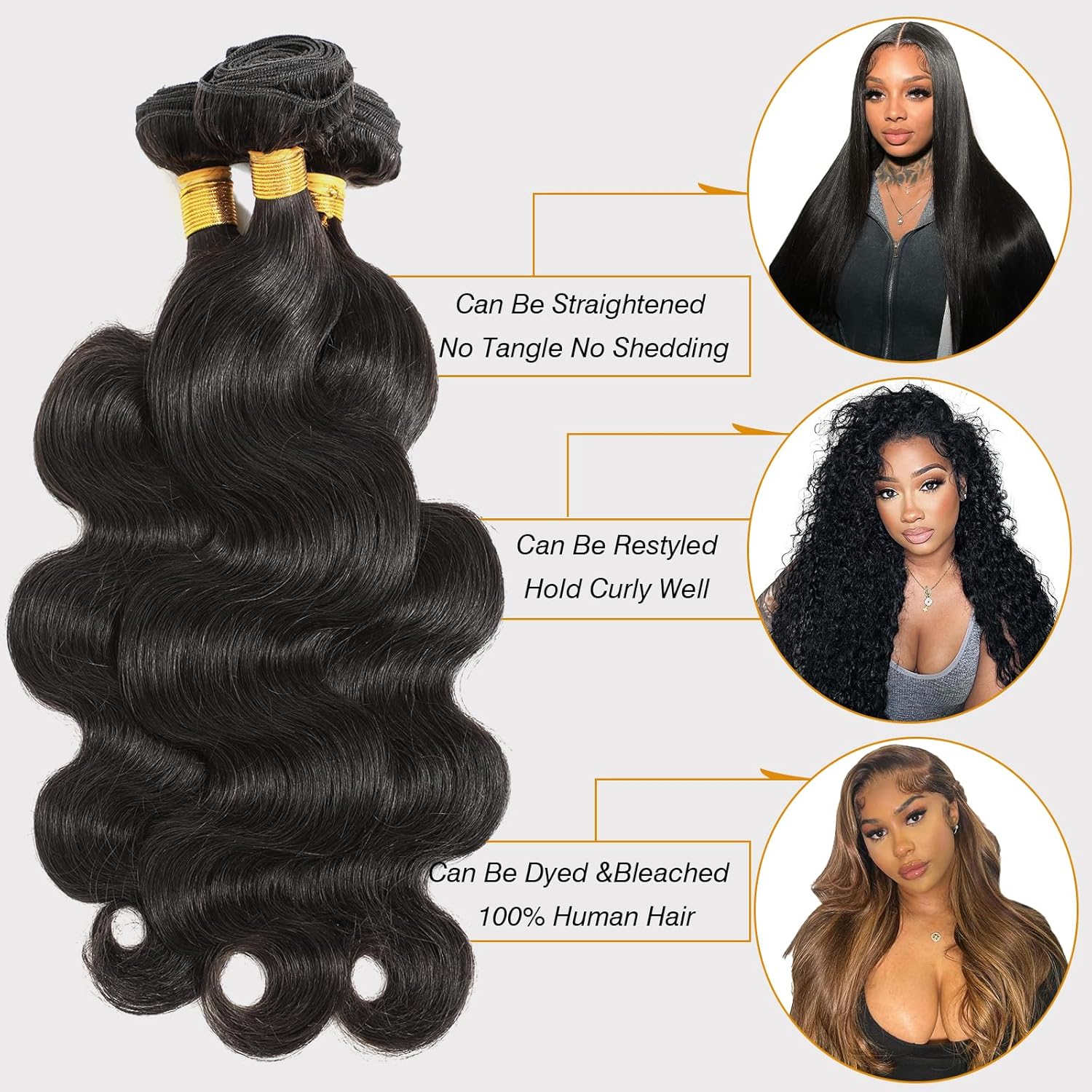 12A Human Hair Bundles 22 24 26 Inch Body Wave Bundles Human Hair 100% Unprocessed Brazilian Virgin Hair Quick Weave Extensions Natural Black - Image 2