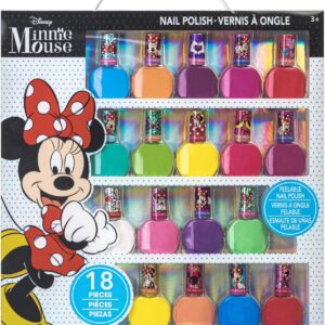 Townley Girl Disney Minnie Mouse 18 Piece Water-Based Nail Polish Set, Quick Dry and Peels-Off, Nail Paint Set for Girls, Perfect for Parties, Sleepovers and Makeovers, Ages 3