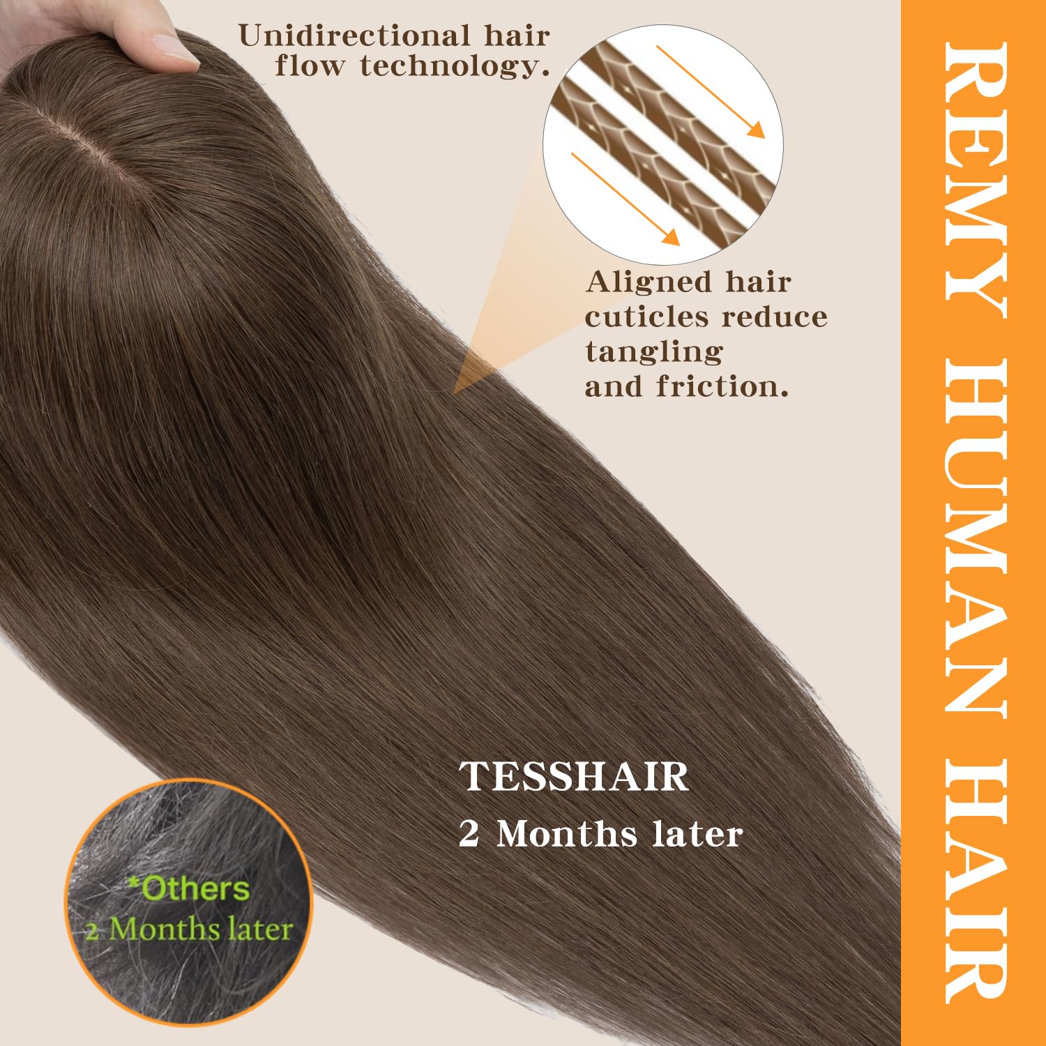 Human Hair Topper for Women No Bangs, 100% Remy Toppers Hair Pieces for Women,150% Density, No Tangle & Smooth, 10 Inch #Dark Brown - Image 3