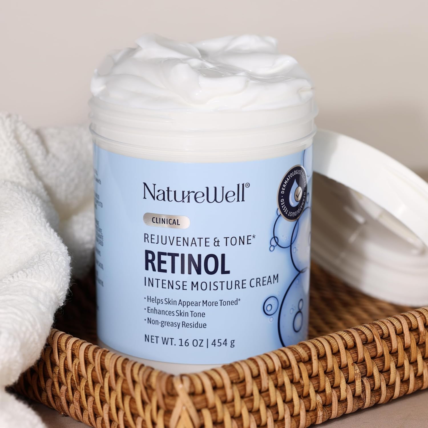NATURE WELL Clinical Rejuvenate & Tone Retinol Intense Moisture Cream for Face, Body, & Hands, Anti-Aging, Targets Discoloration, Wrinkles, Sun Damage, Crepey, & Sagging Skin, 16 Oz - Image 7