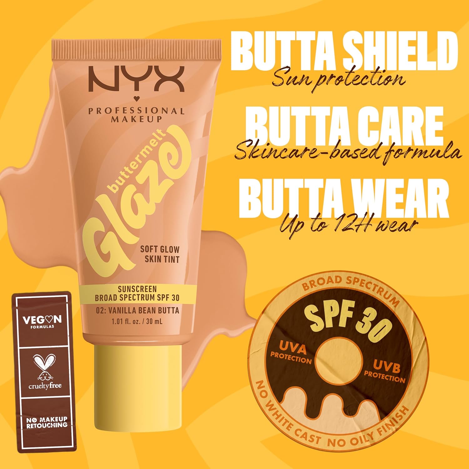 NYX PROFESSIONAL MAKEUP Buttermelt Glaze Soft Glow Skin Tint + SPF 30, Up To 12HR Wear, 02 Vanilla Bean Butta - Image 5