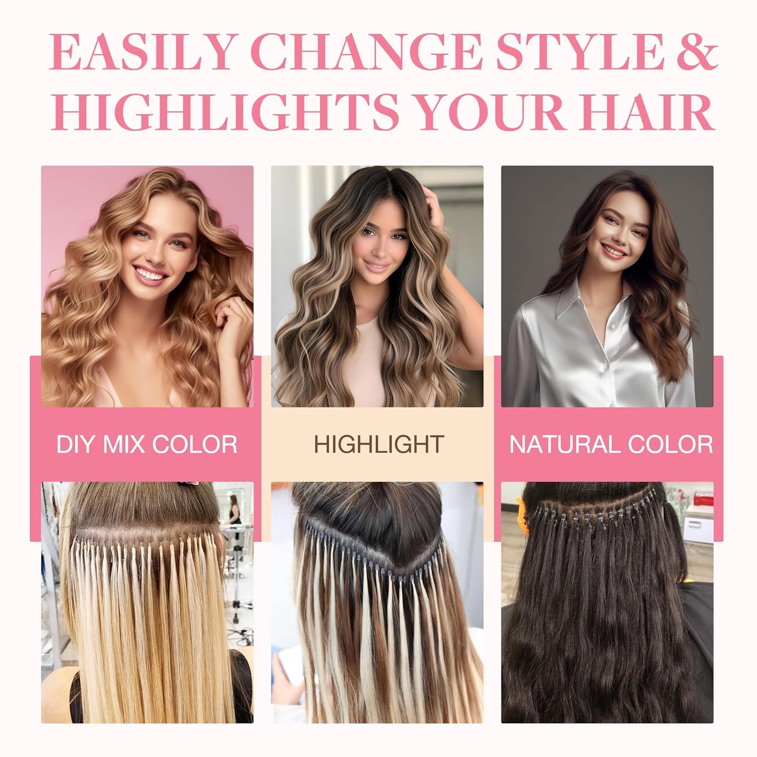 GOO GOO I Tip Hair Extensions, Real Human Hair, 22inch 50g, Cold Fusion, Invisible Remy, 16/22 Light Blonde Highlighted Golden Blonde - Image 7