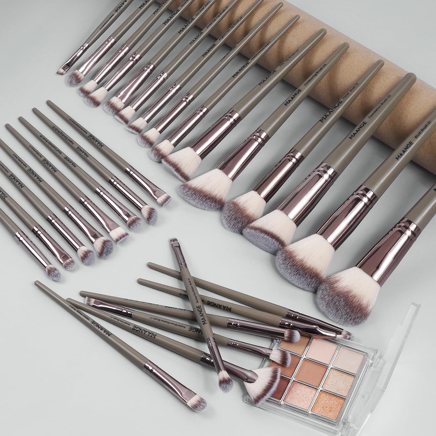 MAANGE 30 Pcs Professional Makeup Brushes with Case, Premium Synthetic Face Foundation Powder Blush Eyeshadow Blending Eye Brush Set Travel Makeup Brushes Set(Champagne) - Image 2