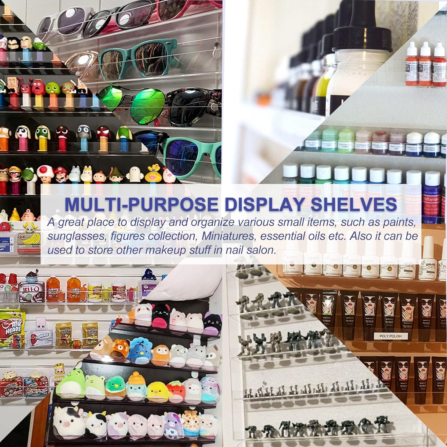 FEMELI 2 Pack Nail Polish Wall Racks 20 * 24 Inch Hold Up to 240 Bottles,Clear Acrylic Nail Polish Shelf Organizer Wall Mounted 6 Rows (2) - Image 5