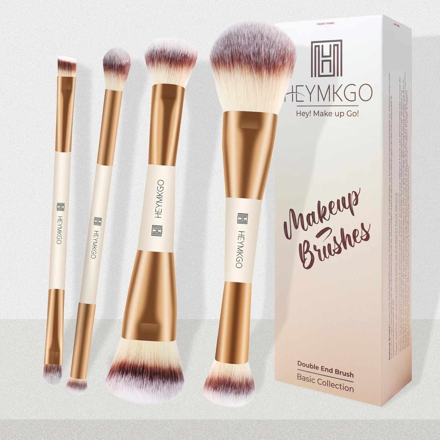 HEYMKGO Makeup Brushes Set, 4Pcs Double-ended Foundation Contour Powder Blush Concealer Eyeshadow Brush Set for Liquid, Cream, Powder for Blending Buffing Professional Face Brush Set Tools(Apricot) - Image 7