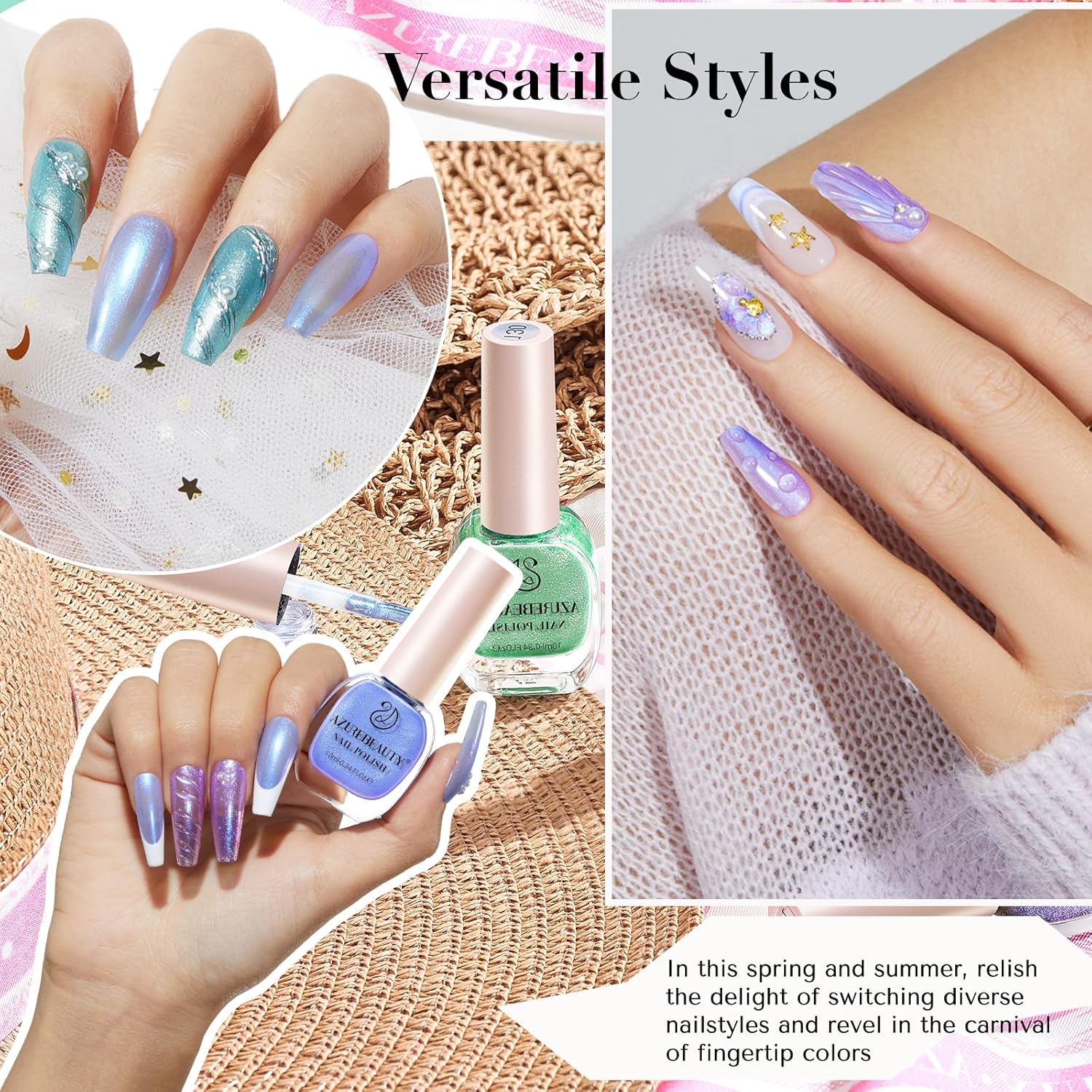 AZUREBEAUTY Nail Polish Set, 4 Colors Chameleon Green Glitter Purple Blue Holographic Spring Quick Dry Natural Fingernail Lacquer Strengthening Aurora Shimmer Kit with Top Coat DIY Salon at Home - Image 3