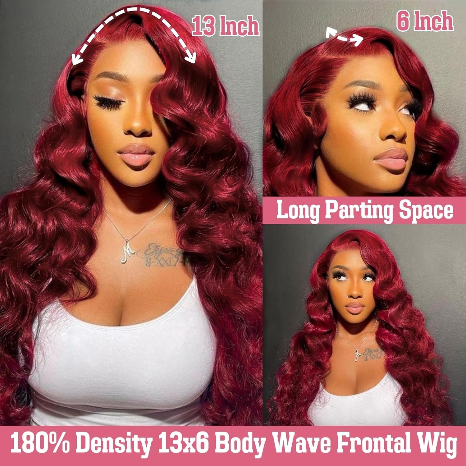 99j Burgundy Lace Front Wigs Human Hair 13x6 Hd Body Wave Lace Frontal Wigs Human Hair Pre Plucked 180 Density Glueless 99j Burgundy Red Wig Human Hair Colored Wigs for Women with Baby Hair 26 Inch - Image 2