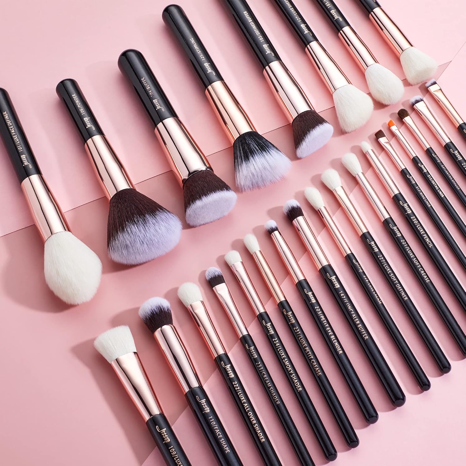 Jessup Brand 25pcs Professional Makeup Brush Set Beauty Cosmetic Foundation Powder Blusher Eyeshadow Blending Natural-Synthetic Hair Brushes Set (Black/Rose Gold) - Image 8