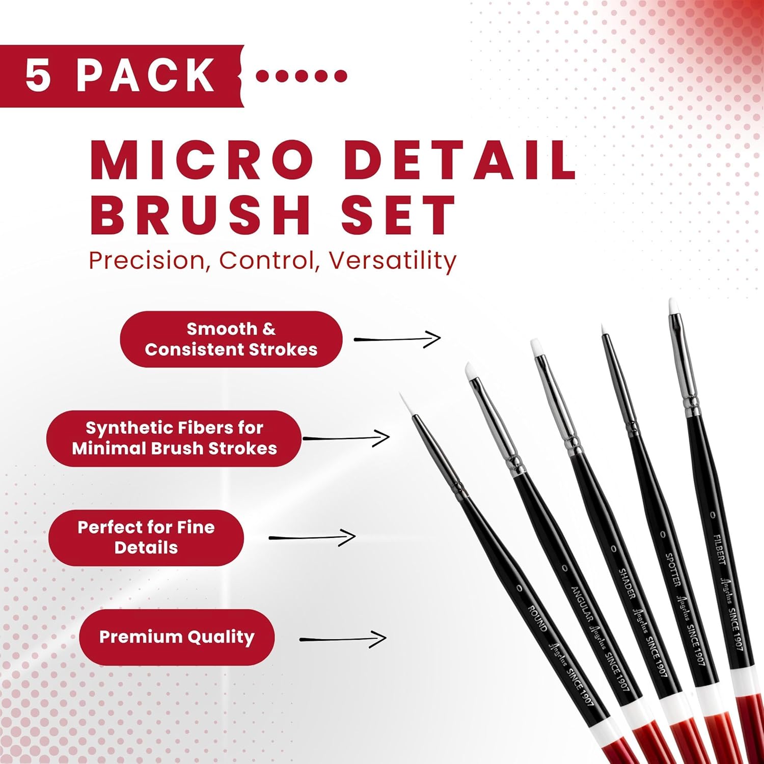 Angelus Micro Detail Paint Brush Set of 5 - Image 2