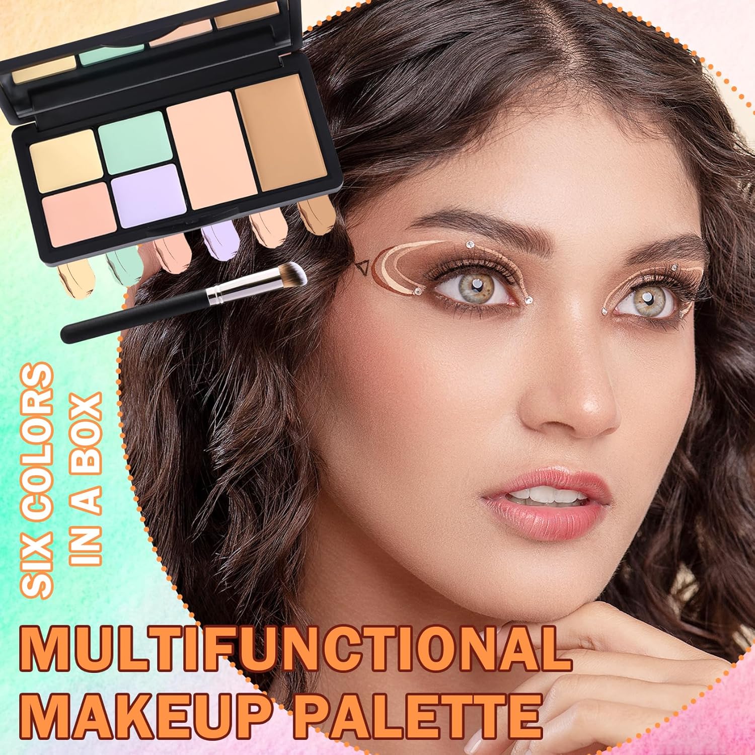 6 Color Cream Concealer Contour Palette for Dark Circles and Blemishes with Brush - Image 7