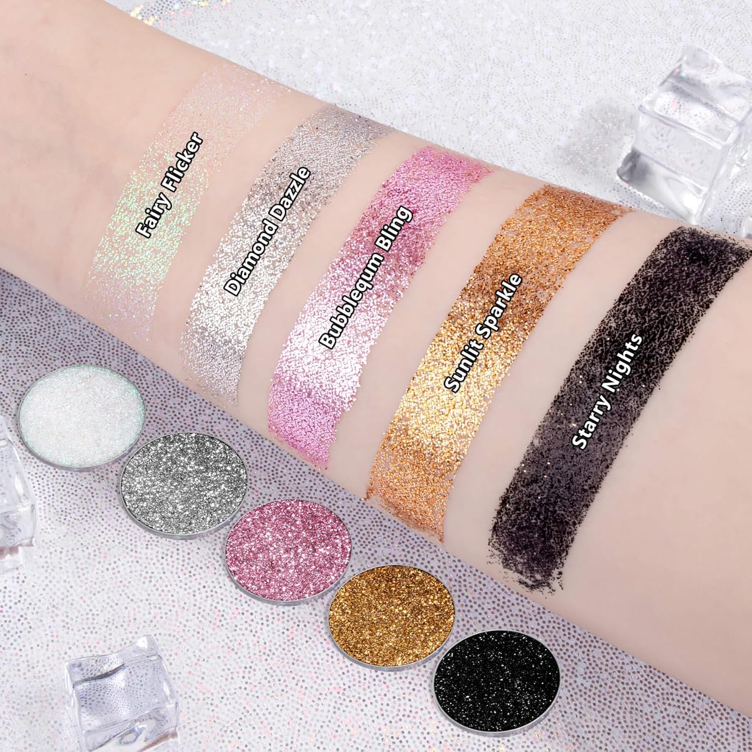 Black Smokey Glitter Eyeshadow pallet, Highly Pigmented Shimmer Eye Shadow with Fine Lightweight Particles, Face Dparkles Single Shade Metallic Color (Starry Nights) - Image 5
