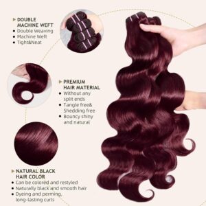 Human Hair Bundles 4 Bundles 18 20 22 24 Inch Hair Extensions Dark Burgundy Body Wave Bundles Human Hair 100% Unprocessed Brazilian Virgin Hair Quick Weave 99J