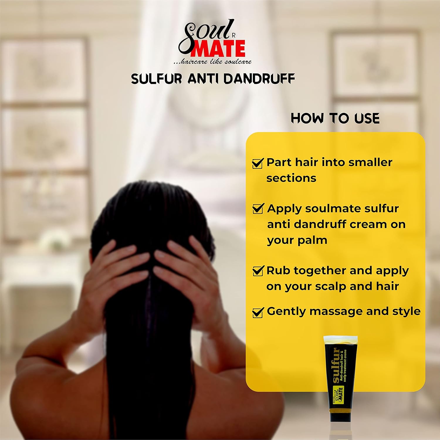 SOUL MATE Sulfur Anti-dandruff Hair Cream With Menthol (5.9oz) | Fast Relief With Herbal Extract | Scalp Treatment For Dry Itchy Scalp | Dandruff Free Hair Moisturizer - Image 6
