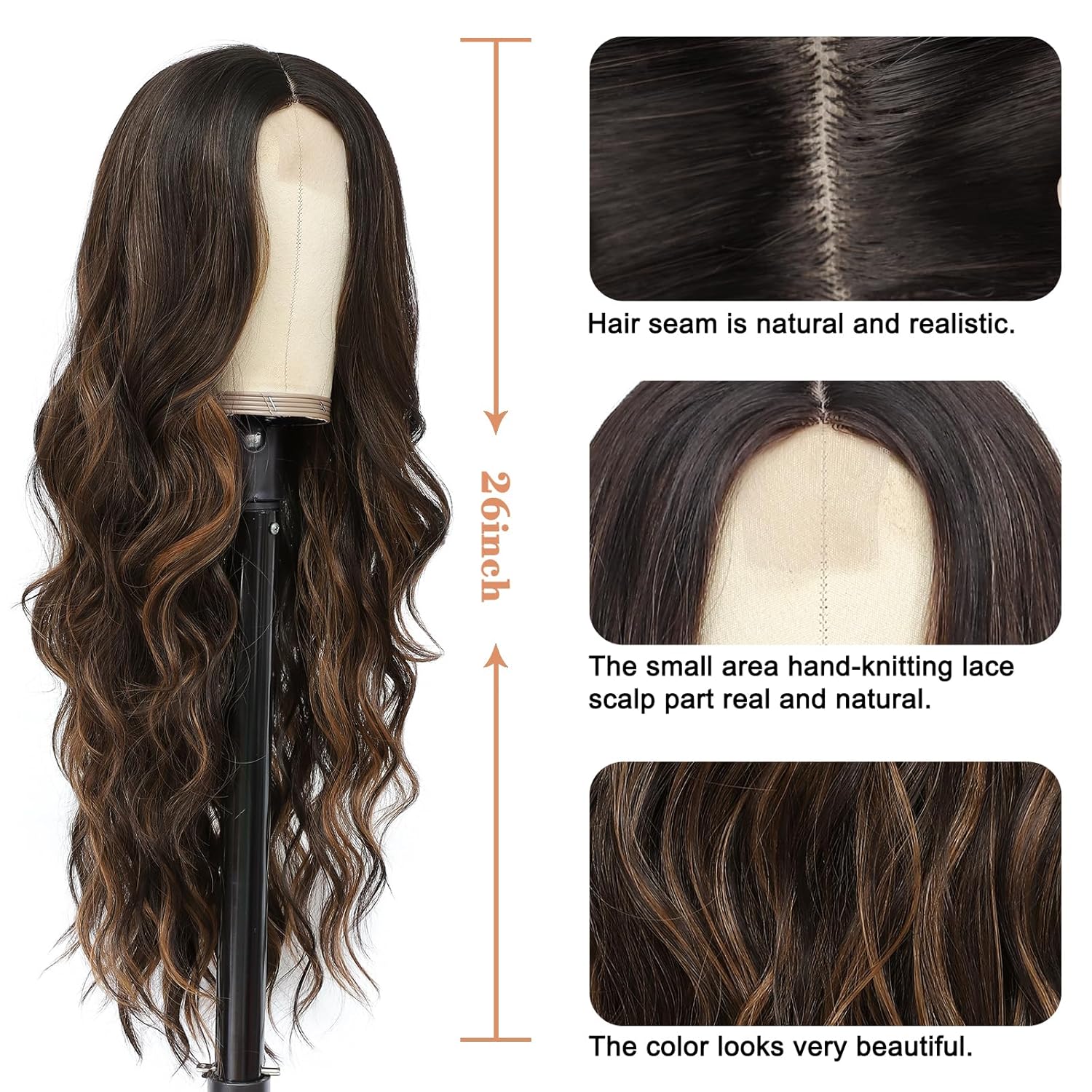 NAYOO 26 Inch Long Curly Middle Part Synthetic Heat Resistant Fiber Wig for Women - Daily Use Party Wig in Dark Brown - Image 4