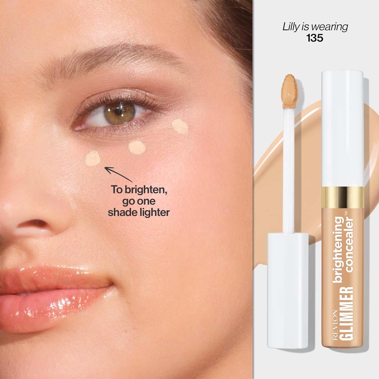 Revlon Glimmer Brightening Concealer, Liquid Under Eye Makeup, Made with Caffeine, Vitamin C, & Stevioside, 135, 0.3 fl oz - Image 2