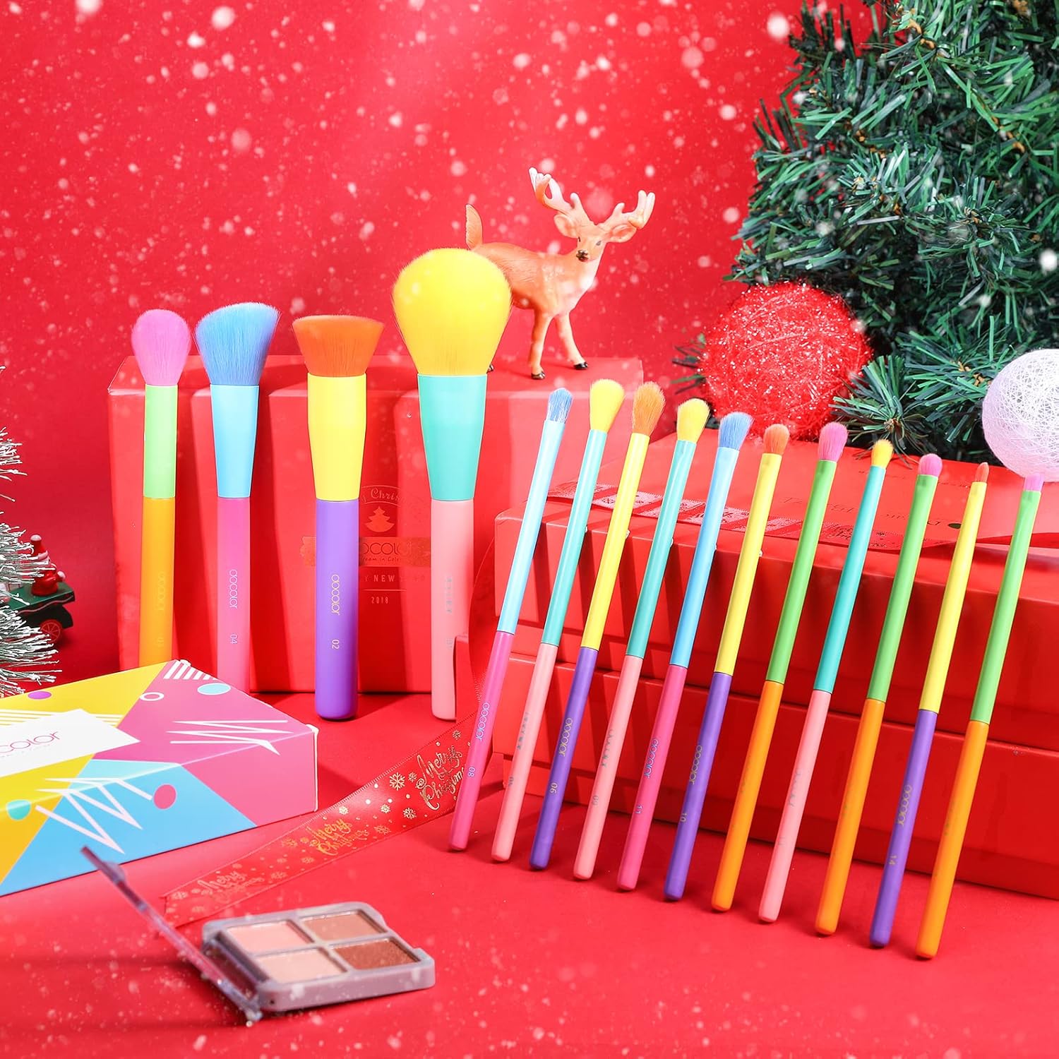 Docolor Makeup Brushes 15Pcs Colourful Makeup Brush Set Premium Gift Synthetic Face Powder Kabuki Foundation Contour Blush Concealers Eye Shadow Blending Make Up Brush Kit - Dream of Color - Image 9