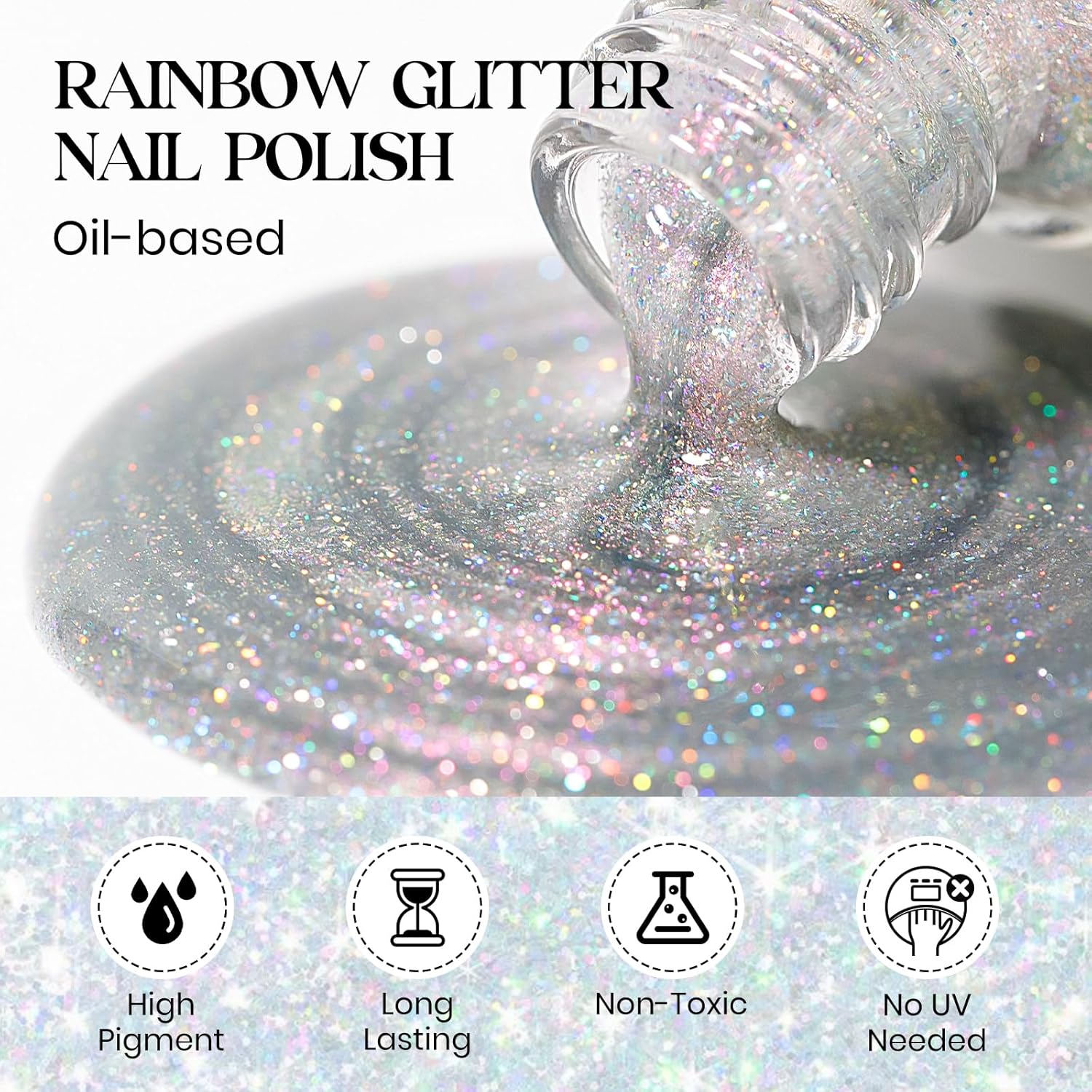MIZHSE Rainbow Glitter Nail Polish, Quick Dry Iridescent Nail Polish, 15 ml 0.5 fl oz High Glossy Sparkle Shiny Nail Pigment Oil-based Nail Lacquer Nail Art Salon Manicure Home - Image 2