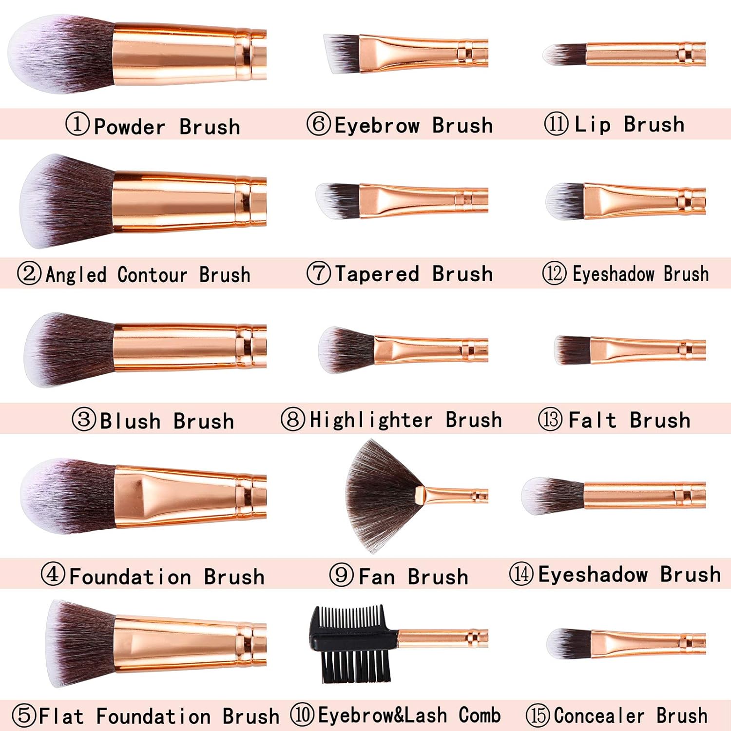 Makeup Brushes DUAIU 15PCs Marble Makeup Brush Set Premium Synthetic Kabuki Powder Blush Contour Foundation Concealer Eyeshadow Brushes with Makeup Sponge Make up Tool A Grey - Image 2