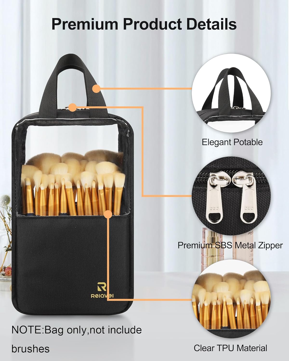 MONSTINA Makeup Brush Organizer Bag,Large Capacity Portable Stand-Up Makeup Brush Holder,Professional Artist Makeup Brush Sets Case Dust-proof TPU Transparent Clear - Image 2