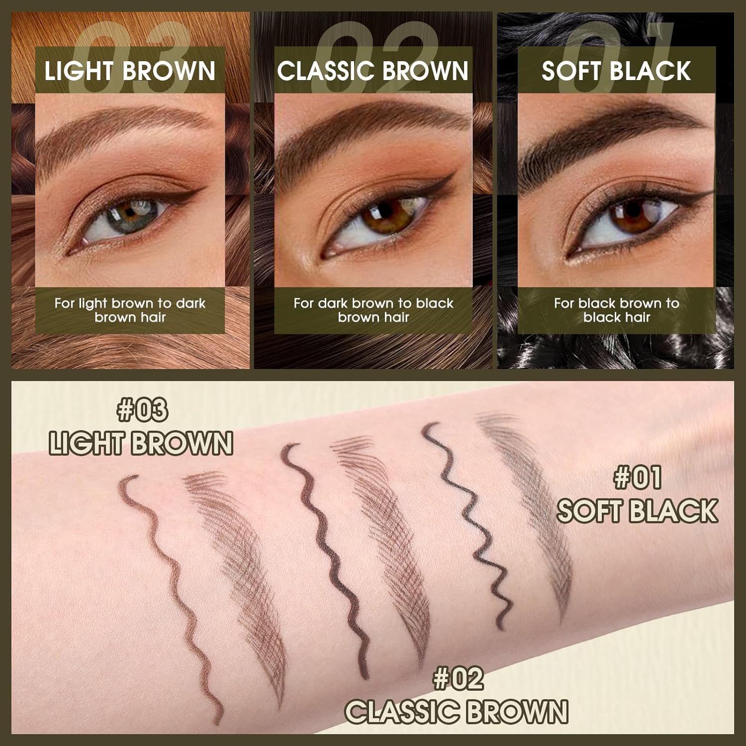 UCANBE Eyebrow Pencils for Women with Spoolie Brush, Dual-Ended Eyebrow Pen with 4-Fork-Tip & Gel Eyeliner, Microblading Brow Pen with Eyeliner Pencil + Brow Brush for Hair Like Brows, Soft Black - Image 6