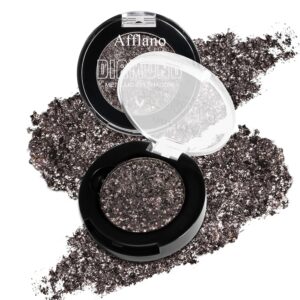 Afflano Multichrome Black Glitter Eyeshadow, Single Shimmery Black Eye Shadow Iridescent Sparkly, Smokey Goth Metallic Eye Makeup Pigmented, Waterproof Vegan Formula Monochrome Eyeshadow for Party