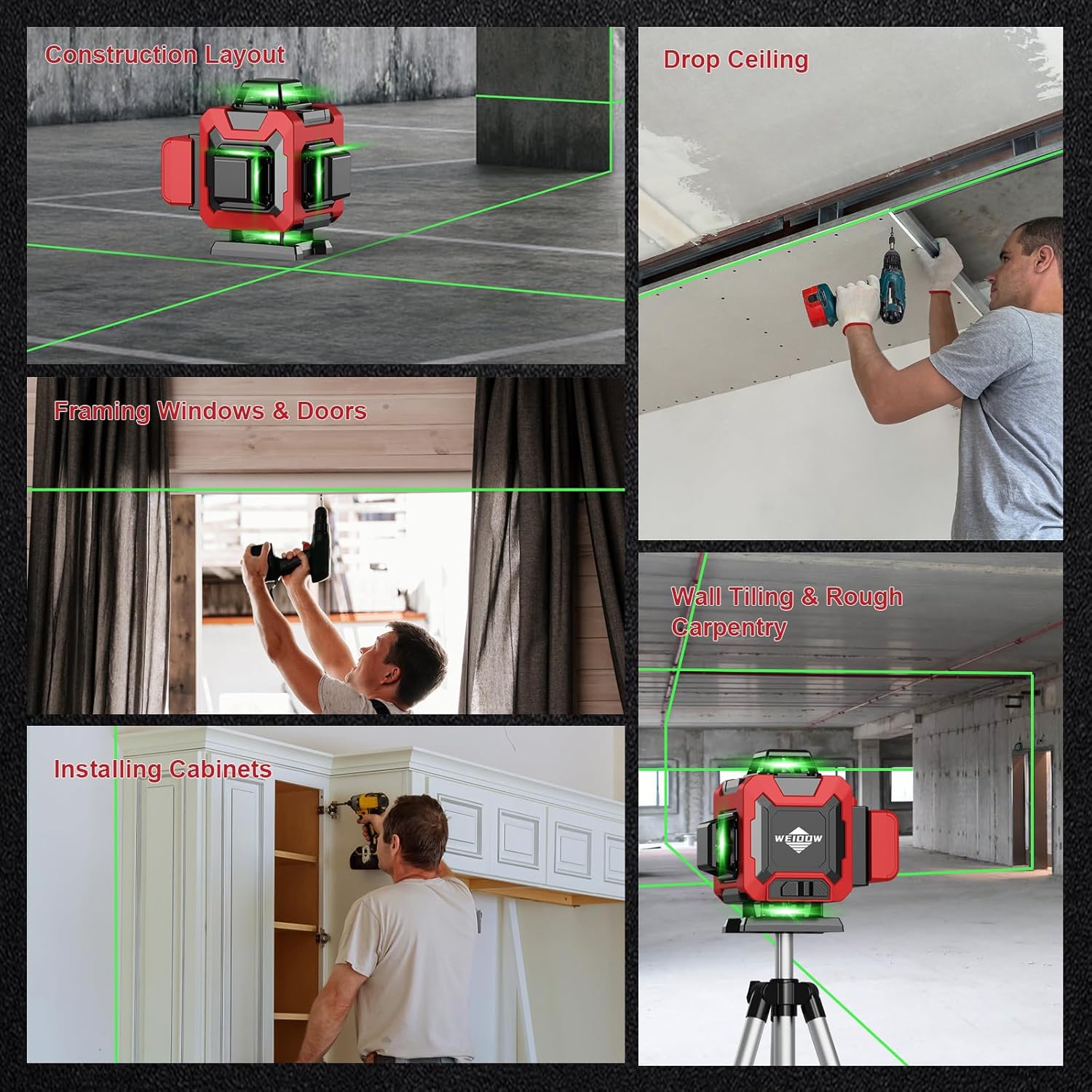 Laser Level 360 Self Leveling with Tripod,WEIDDW 4D Lazer Level,4x360° Cross Line Laser for Construction Project Renovation,Floor Tile, Laser Level Lines Tool - Image 4