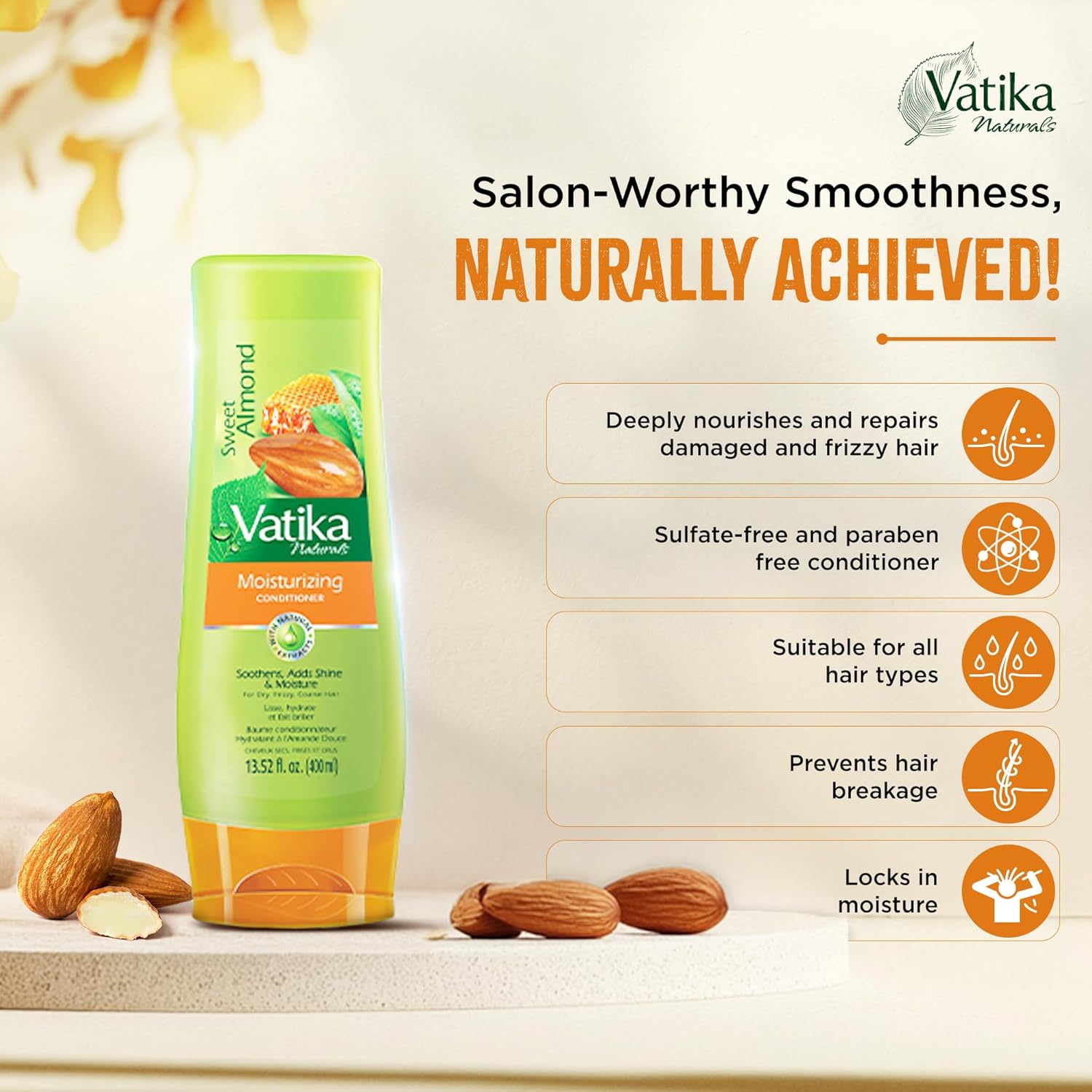 Vatika Naturals Sweet Almond Shampoo Conditioner Combo 400ml Frizzy Hair Repair - Image 6