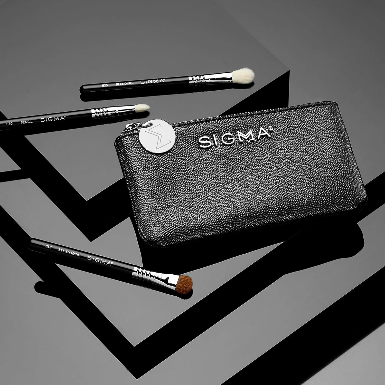 Sigma Beauty Glam ‘N Glow Mini Eye Makeup Brush Set – Set of 3 Eye Makeup Brushes for Blending, Shading, Lining, and Smudging, Includes Stylish Black Small Makeup Bag (4 Pcs) - Image 4