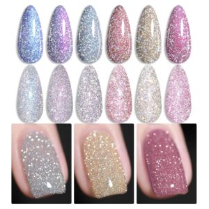 Born Pretty Reflective Glitter Gel Polish Gold Silver Glitter Sparkly Shiny Disco DJ LED Gel Nail Polish Nail Varnish 6PCS 7ML