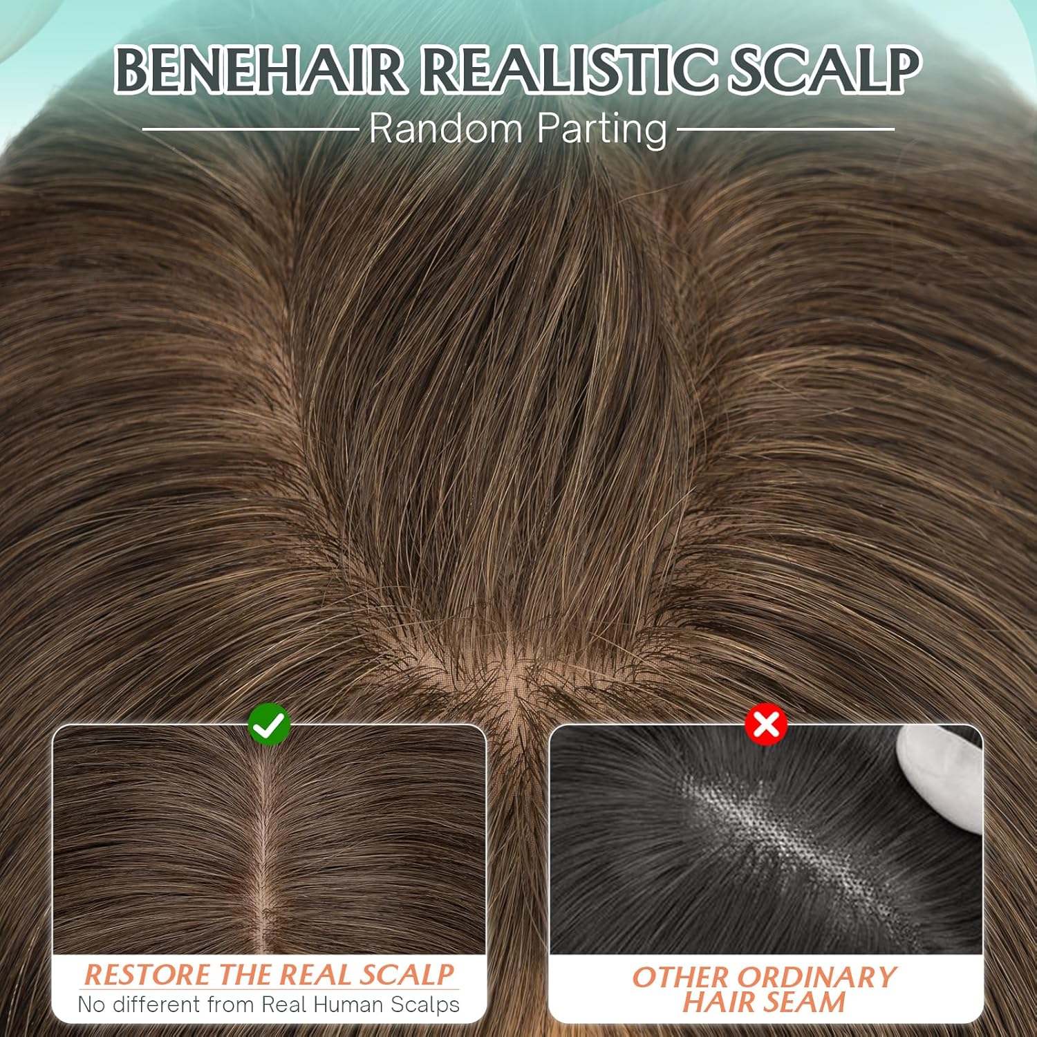 Benehair Human Hair Topper for Women - 9 * 12CM Silk Base, No Bangs, 150% Density, 100% Remy Hair Piece for Thinning Hair - Dark Brown, 12 Inch - Image 3