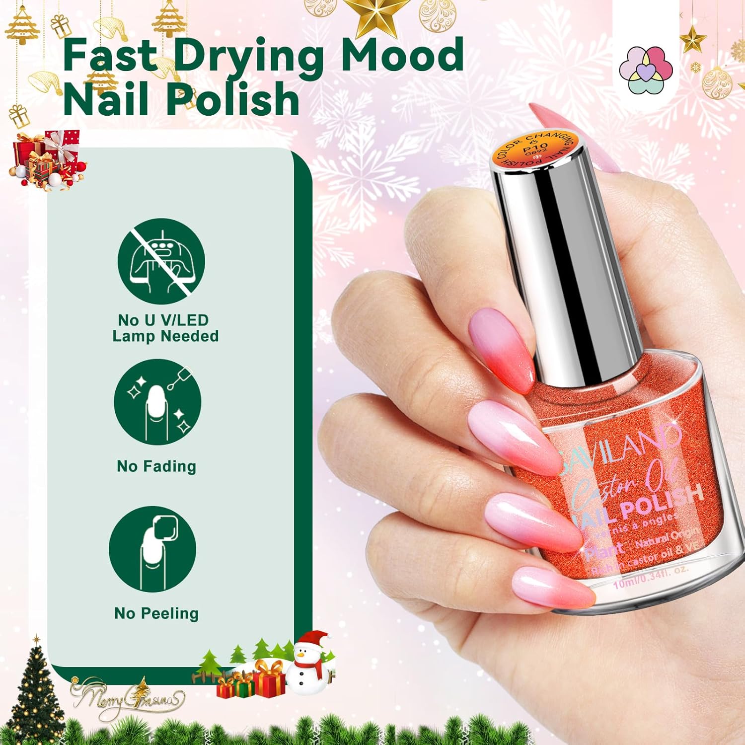 SAVILAND Color Changing Nail Polish Set: 12 Christmas Winter Colors Fingernail Polish Red Green Pink Air Quick Dry Temperature Change Mood Ombre Nail Polish with Top Base Polish Coat Women Home Nails - Image 7