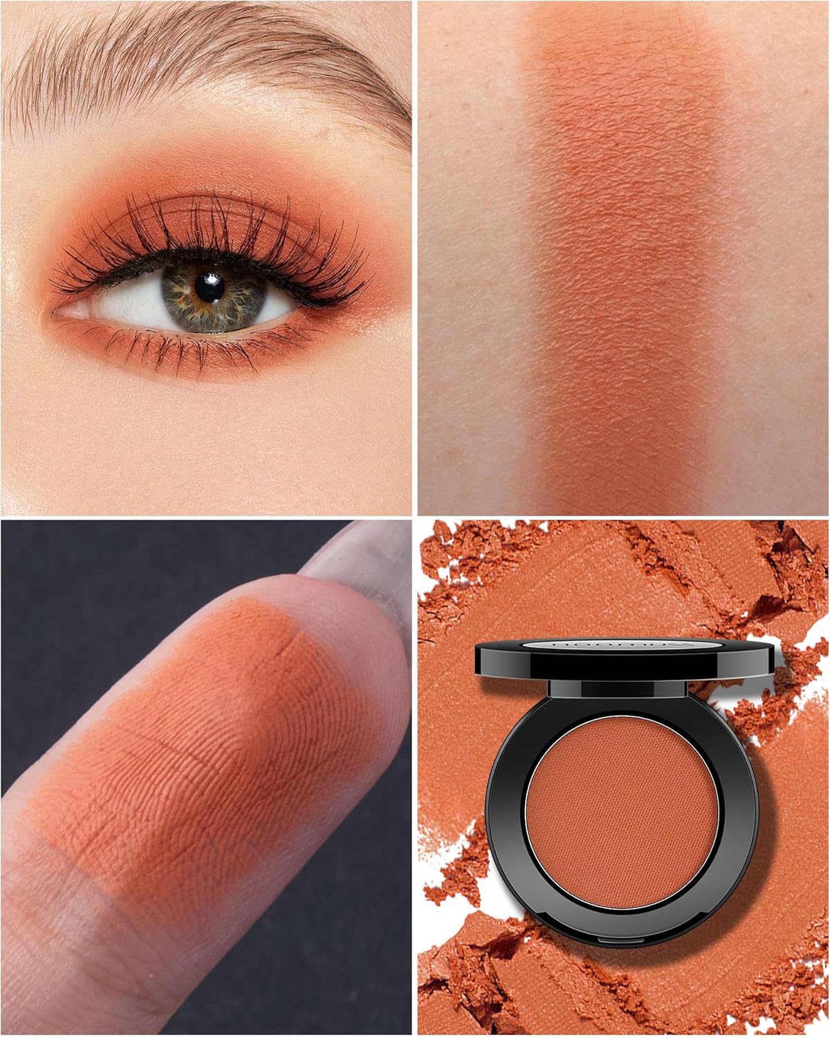 Single Coral Eyeshadow Matte, Handmade Pressed Eyeshadow Palette, Long Lasting With No Creasing, Intense Color Pigmented Orange Eye Shadow (Rich Coral) - Image 3