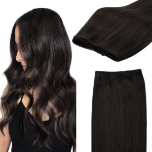 GOO GOO Sew in Hair Extensions Real Human Hair, Weft Hair Extensions Human Hair, 2 Dark Brown 22inch 110g, Weft Bundles Straight Silky Remy Hair