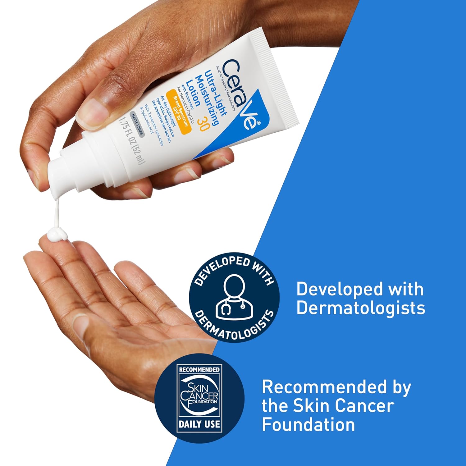CeraVe Ultra-Light Moisturizing Lotion With SPF 30, Daily Face Moisturizer with SPF, Formulated with Hyaluronic Acid & Ceramides, Broad Spectrum SPF, Oil Free, Matte Finish, 1.7 Ounce - Image 7