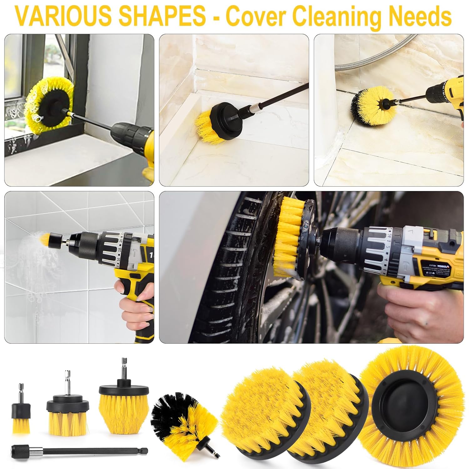 SHIELDPRO 18 Pack Drill Brush Attachment Set, Power Cleaning Scrub Brushes for Drill, Extend Long Attachment, All Purpose for Bathroom, Car Detailing, Carpet, Tile Grout, Sinks, Corners - Image 6